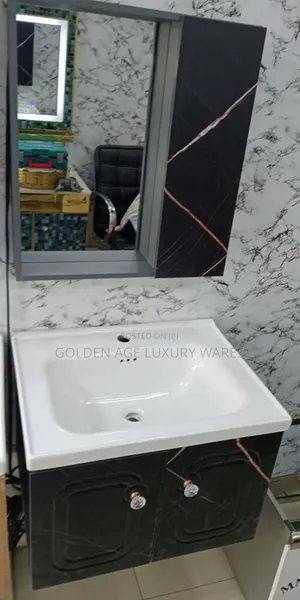 Marble Black and White Single Cabinet Basin