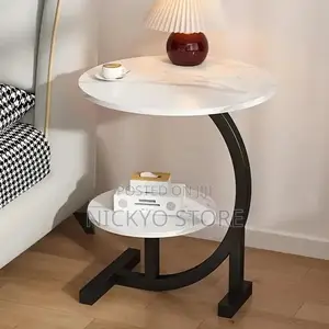 Modern Round Marble-Top Side Table With Storage Shelf