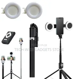 6-in-1 Wireless Bluetooth Selfie Stick With Dual Ring Lights