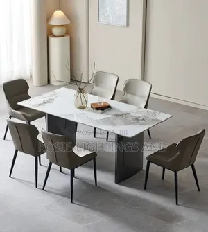 Exquisite Marble Dinning Table 6 Leather Chairs
