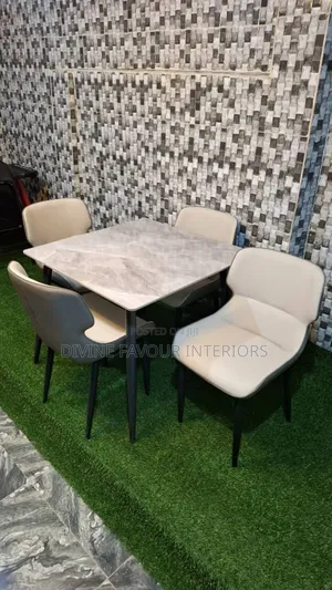 Square Marble Dinning Table + 4 Leather Chairs