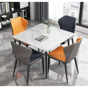 Square Dinning Table + 4 Leather Chairs