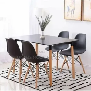 Wooden Square Dining Table With 4pcs Chairs Set - Black