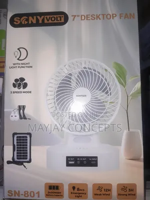 7" 3-in-1 Sonyvolt Solar Rechargeable Table Fan+Panel+2bulbs