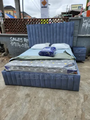 Grey Padded Upholstery 6by6 Bed Stand With a Drawer