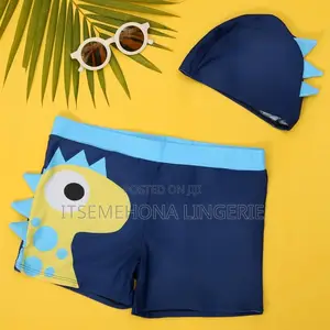 Yellow Bee Dinosaur Trunks With Cap for Boys, Blue