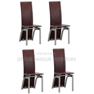 Brown Leather Dining Chairs - 4 Pieces - Brown