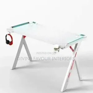 Modern Y Leg Shaped RGB Led Lights Gaming Table 1.2m- White