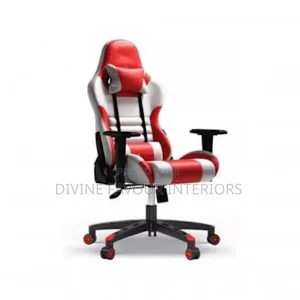 Executive Office Gaming Chair With Footrest - Red and White