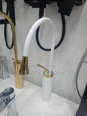 White and Gold Counter Top Basin Mixer Faucet