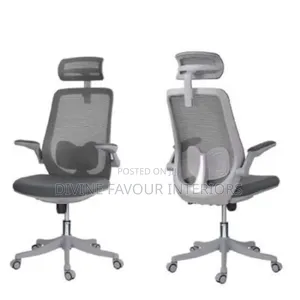 Mesh Swivel Office Chair With Flip Arms- 1 Piece- Gray