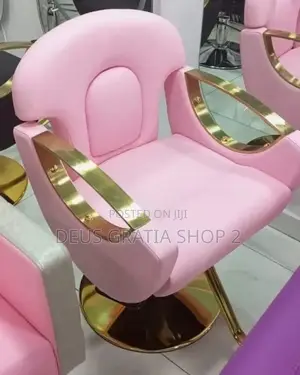 Saloon Chair With Swivel Pink and Gold Colour