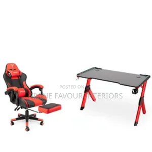 Desk With RGB Colors Display Gaming Chair - Red Black