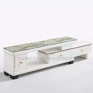 Modern Adjustable Tv Cabinet Stand With Double Drawers-White