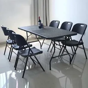 Plastic Outdoor Table With 6 Foldable Chairs - 6ft