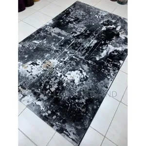 Designer Fluffy Center Rug - Grey Black 4by6ft, 5by7ft