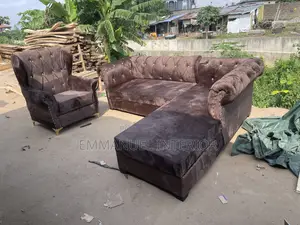 A Brown Velvet L Shape Chesterfield Couch