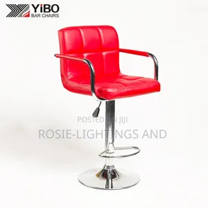 Swivel Adjustable Red Bar Stool With Armrest