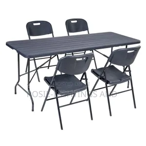 Outdoor Black Foldable Rectangular Table + 4 Chair