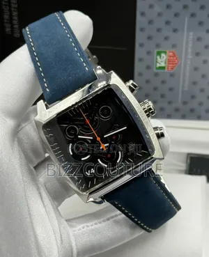 Original Tag Heuer Monaco Blue Leather Strap Watch in Store