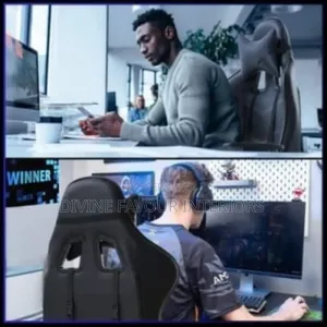 Gaming Leather Office Chair With Footrest - Black
