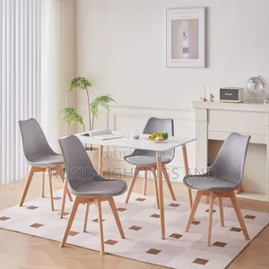 MDF Wooden Rectangular Table 4 Leather Plastic Chairs