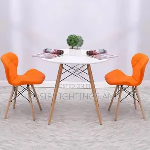 Aesthetic MDF Dinning Table 2 Orange Leather Chairs