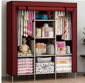 Elegant 3 Partitions Strong Fabric Material Mobile Iron Pole Wardrobe