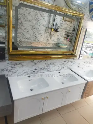 Executive Cabinet With Mirror Light (White and Gold)
