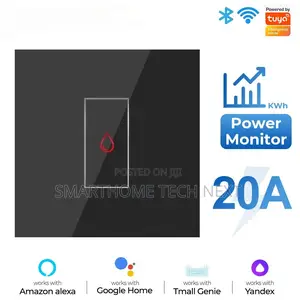 20a Smart Ac/Water Heater Wifi Switch Black, Energy Monitor