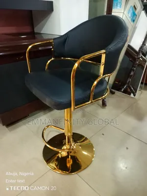 Executive Leather Bar Stool With Gold Design.