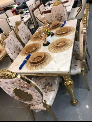 Classic Unique Marble Top Gold Color Dinning Set