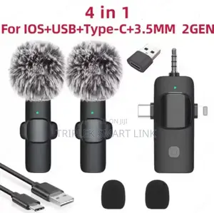4 in 1 Dual Wireless Lavalier Mic for Typec, Ios, Pc, Camera