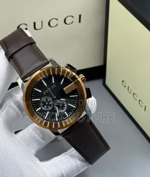 Original Gucci Brown Genuine Leather Strap Watch in Store