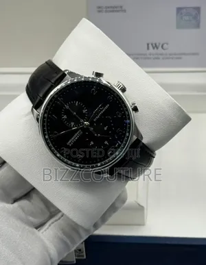 Original Iwc Schaffhausen Black Genuine Leather Strap Watch
