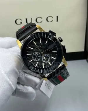 Original Gucci Black Dial Genuine Leather Chronograph Watch