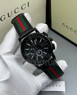 Original Gucci Black Dial Genuine Leather Chronograph Watch