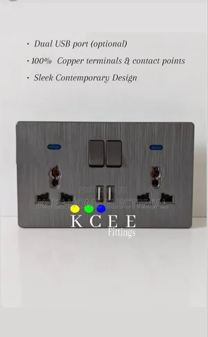 13a Double Socket With Led, Usb Ports 100% Copper