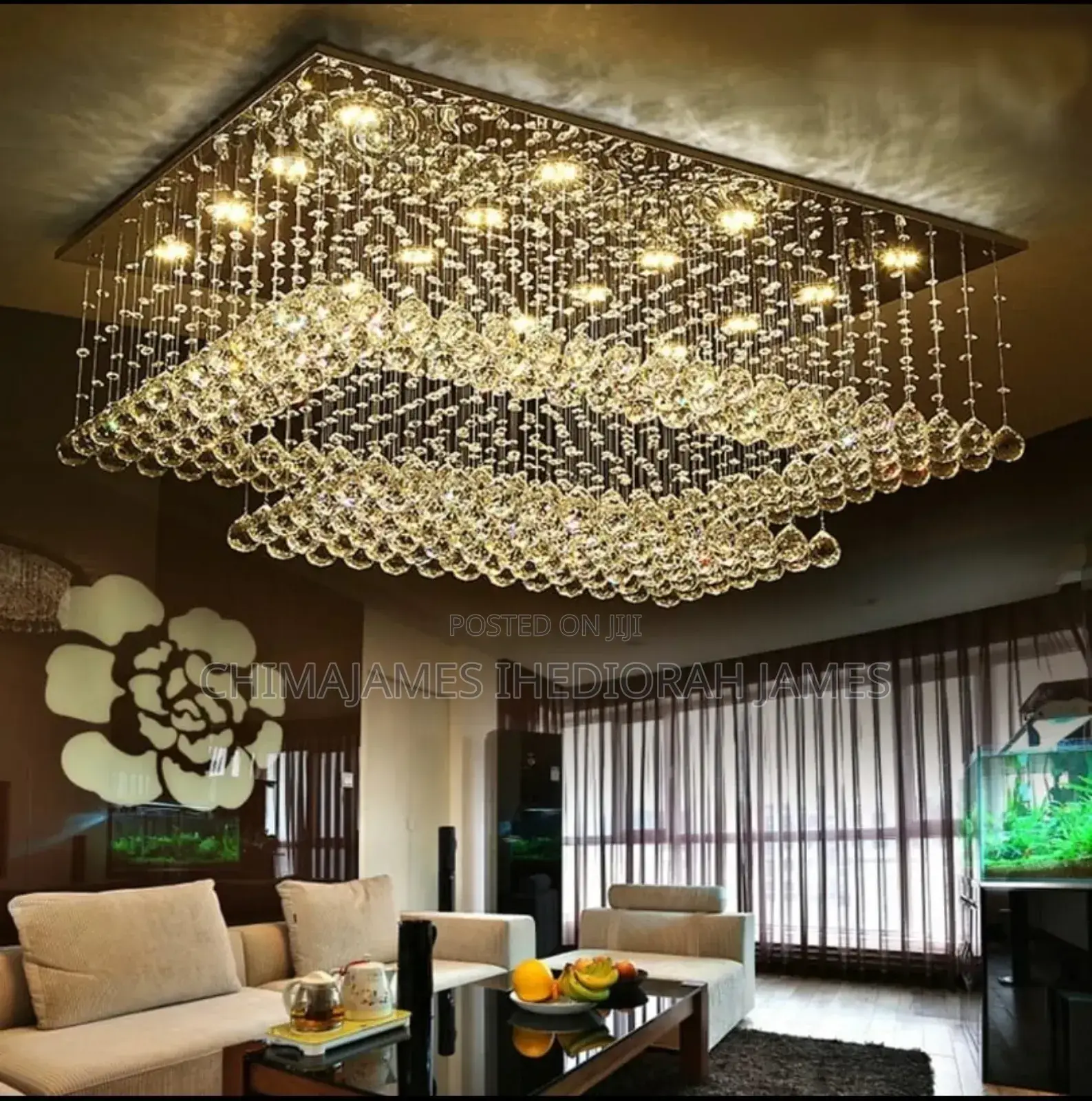 Led Crystal Ceiling Chandelier Rectangular Living Room Light