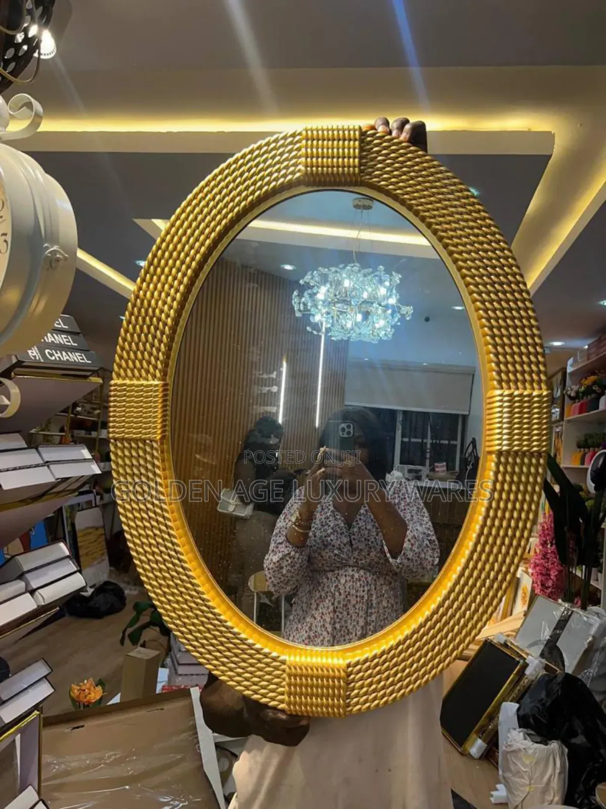 Gold Frame Oval Mirror Without Light