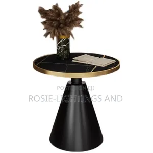 Modern Luxury Marble Top / Metal Side Stool - Black