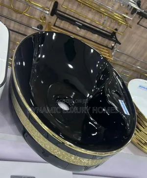 Luxury Black and Gold Ceramic Countertop Wash Hand Basin