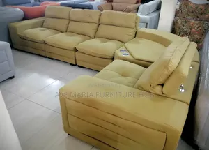 Set of L-Shaped Contemporary Sofa Chair, Leather Fabric.