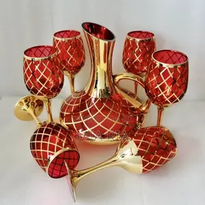 Luxury Gold Glass Wine Decanter With Wine Glass