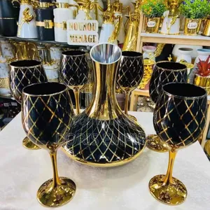 Luxury Gold Glass Wine Decanter With 6pcs Wine Glass Set