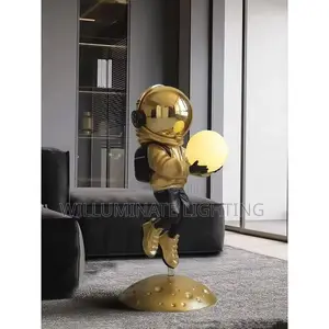 Gold Astronaut Floor Lamp With Rechargeable Led Globe Light