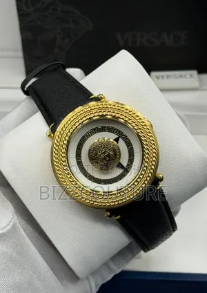 Original Versace Black Genuine Leather Strap Watch