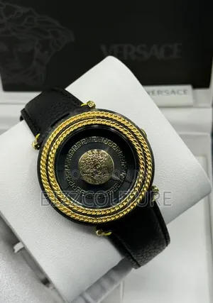 Original Versace Black Dial Genuine Leather Strap Watch