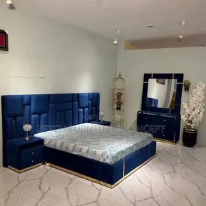 Standard Navy Blue Padded 6x6 Bedframe and Dresser