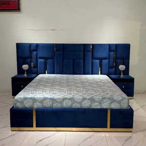 Standard Navy Blue Padded 6x6 Bedframe and Dresser